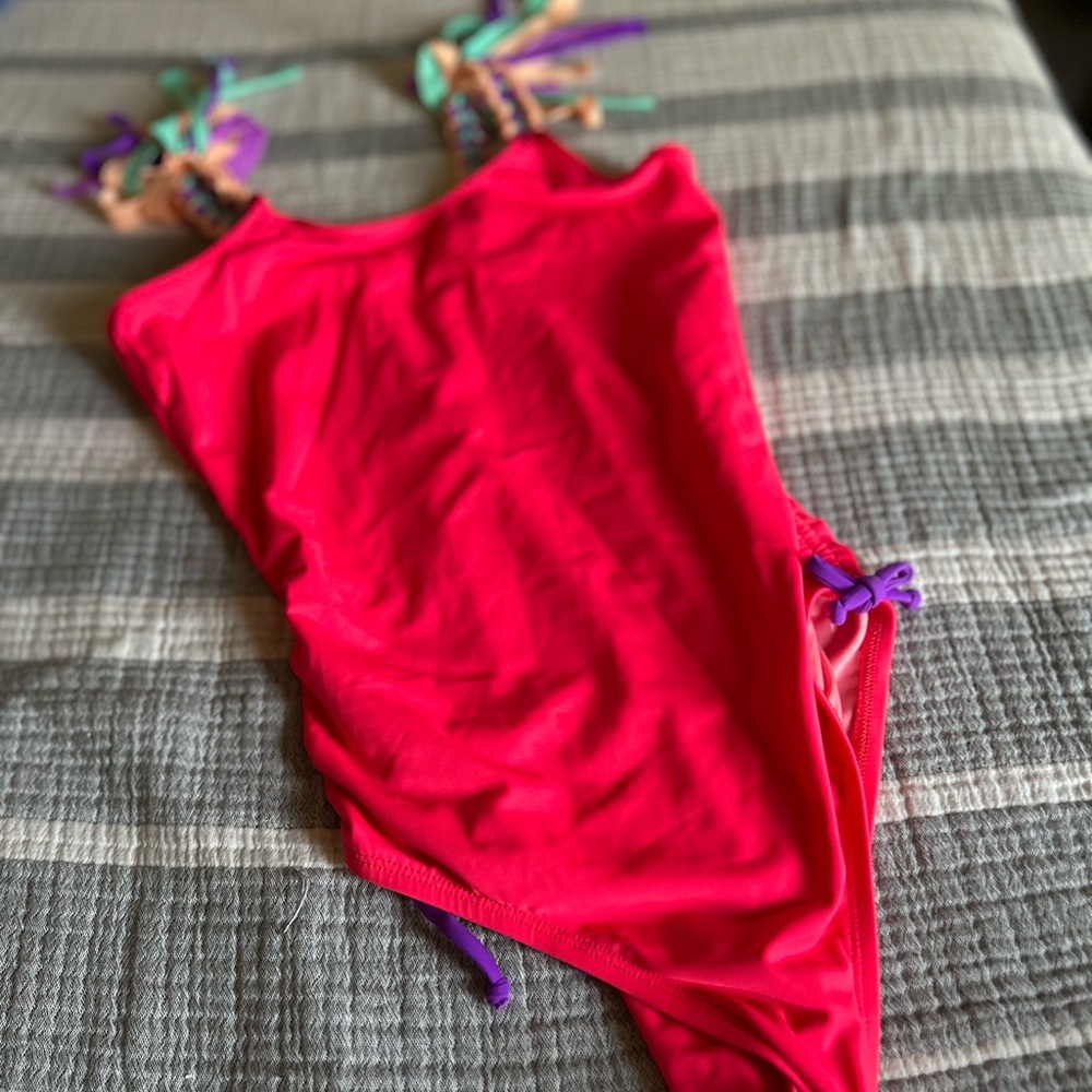 Vibrant Red One Piece Swim with High-Cut Leg